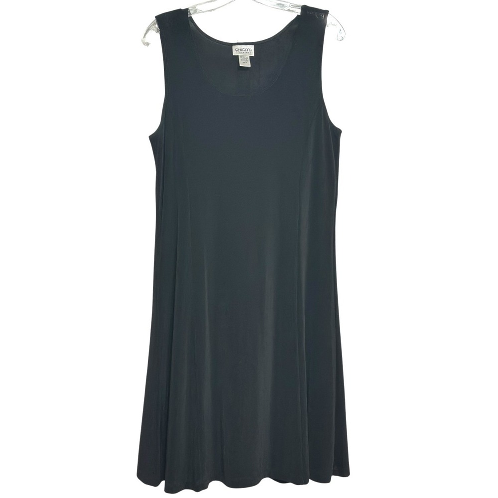 Chico's Travelers Shift Dress Women Black Sleeveless Scoop Neck Knit Slinky 2